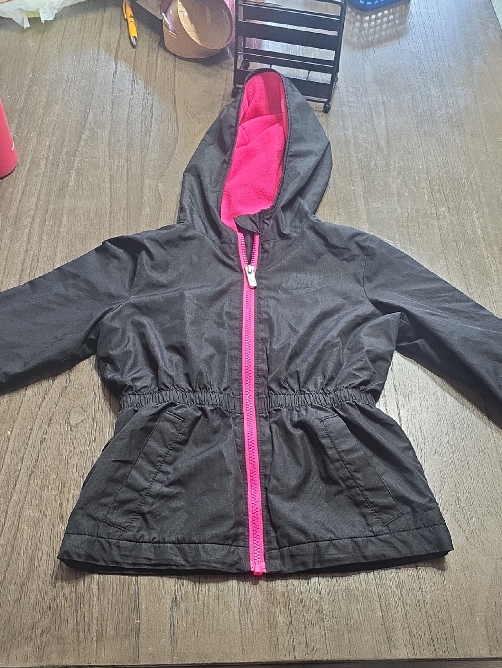 Nike Kids Black Raincoat with Hot Pink Lining and Zipper